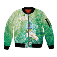 Hafa Adai Guam Chamorro Personalized Sleeve Zip Bomber Jacket Summer Green Latte Stone with Guasali - Polynesian Pride