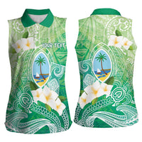 Hafa Adai Guam Chamorro Personalized Women Sleeveless Polo Shirt Summer Green Latte Stone with Guasali - Polynesian Pride