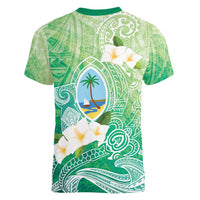 Hafa Adai Guam Chamorro Personalized Women V-Neck T-Shirt Summer Green Latte Stone with Guasali - Polynesian Pride