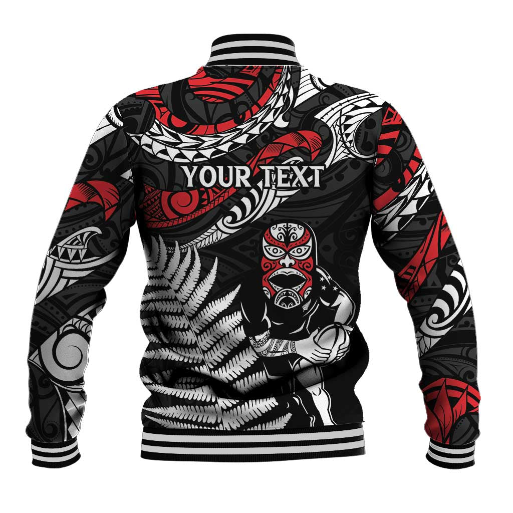 New Zealand Maori Rugby Personalised Baseball Jacket Ta Moko Silver Fern
