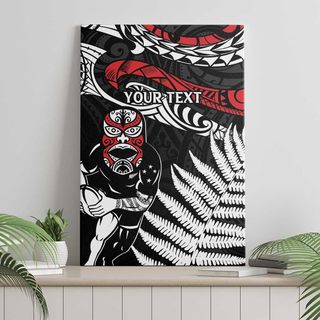 New Zealand Maori Rugby Personalised Canvas Wall Art Ta Moko Silver Fern