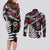 New Zealand Maori Rugby Personalised Couples Matching Long Sleeve Bodycon Dress and Long Sleeve Button Shirt Ta Moko Silver Fern