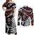 New Zealand Maori Rugby Personalised Couples Matching Off Shoulder Maxi Dress and Long Sleeve Button Shirt Ta Moko Silver Fern