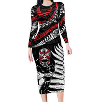 New Zealand Maori Rugby Personalised Family Matching Long Sleeve Bodycon Dress and Hawaiian Shirt Ta Moko Silver Fern