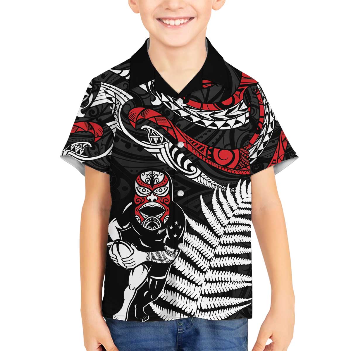 New Zealand Maori Rugby Personalised Family Matching Off The Shoulder Long Sleeve Dress and Hawaiian Shirt Ta Moko Silver Fern