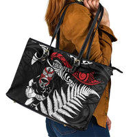 New Zealand Maori Rugby Personalised Leather Tote Bag Ta Moko Silver Fern