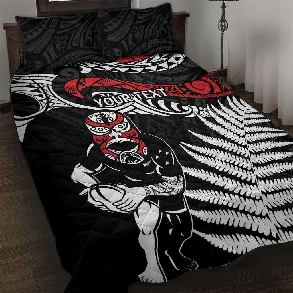 New Zealand Maori Rugby Personalised Quilt Bed Set Ta Moko Silver Fern