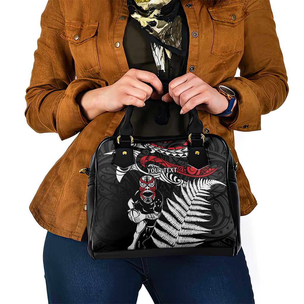 New Zealand Maori Rugby Personalised Shoulder Handbag Ta Moko Silver Fern
