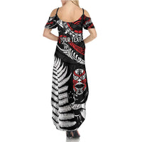 New Zealand Maori Rugby Personalised Summer Maxi Dress Ta Moko Silver Fern