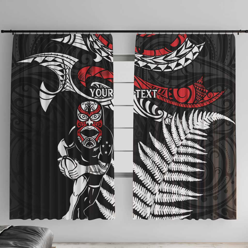 New Zealand Maori Rugby Personalised Window Curtain Ta Moko Silver Fern