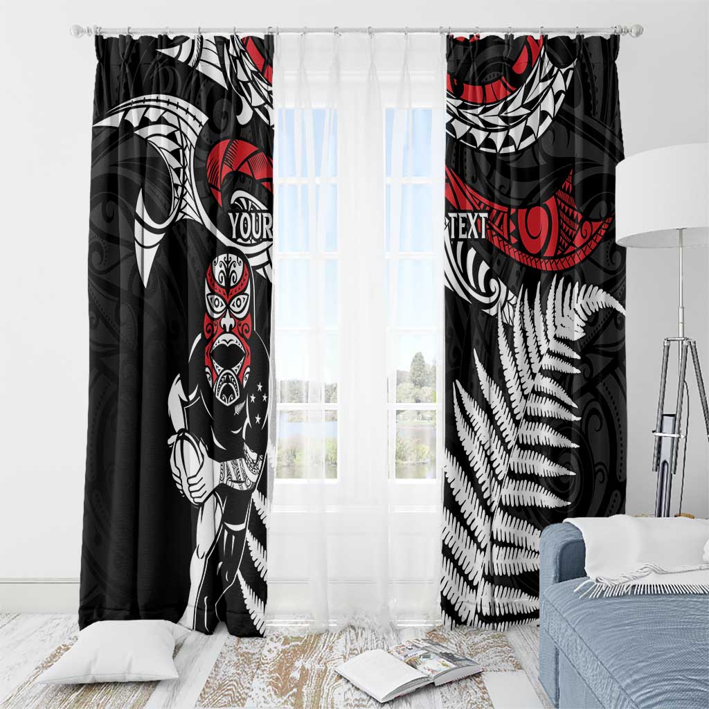 New Zealand Maori Rugby Personalised Window Curtain Ta Moko Silver Fern