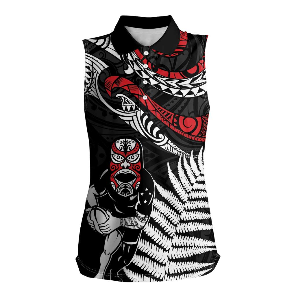 New Zealand Maori Rugby Personalised Women Sleeveless Polo Shirt Ta Moko Silver Fern