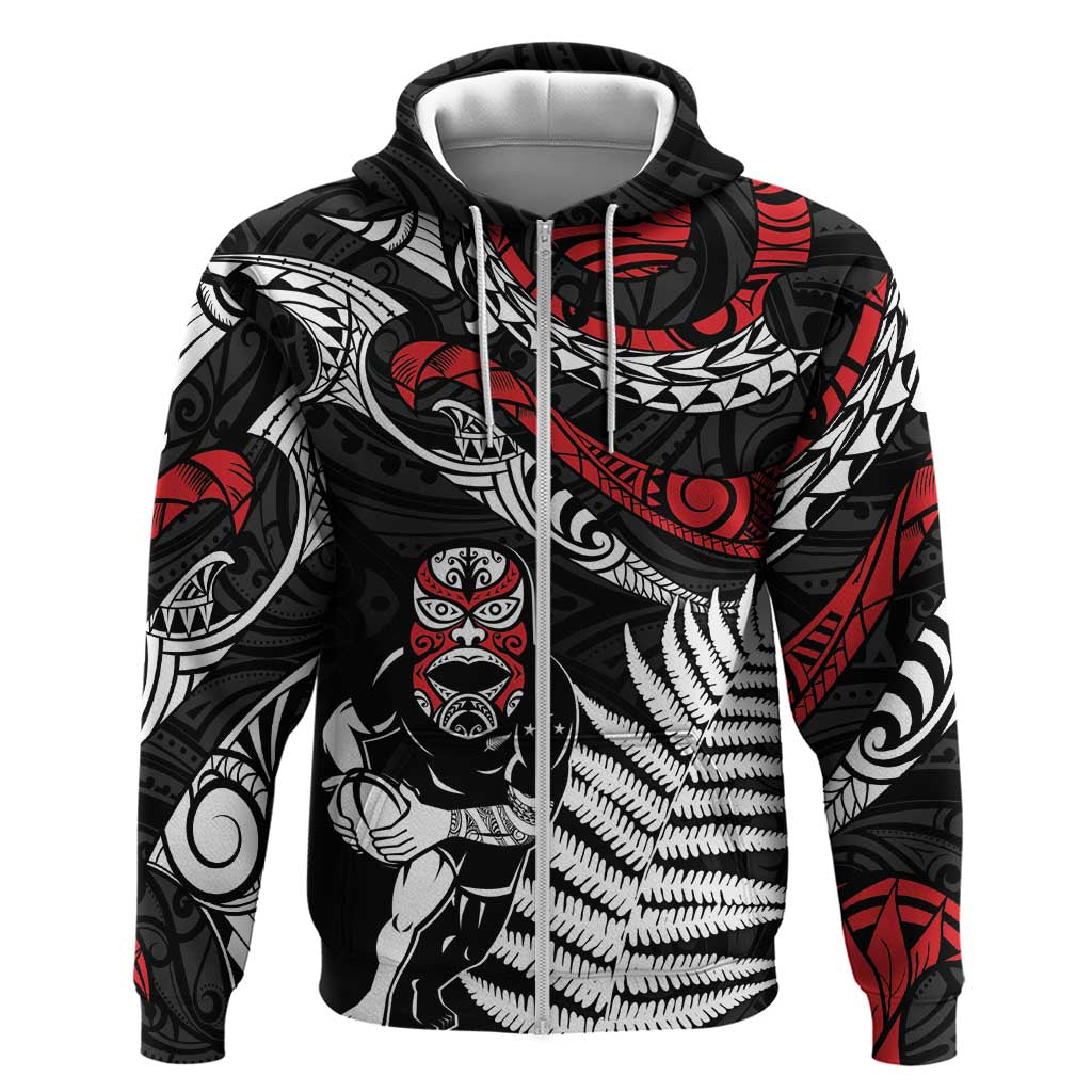 New Zealand Maori Rugby Personalised Zip Hoodie Ta Moko Silver Fern