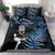 New Zealand Maori Rugby Personalised Bedding Set Ta Moko Silver Fern - Paua Blue