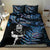 New Zealand Maori Rugby Personalised Bedding Set Ta Moko Silver Fern - Paua Blue