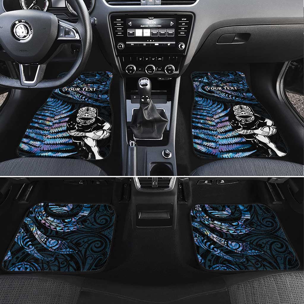 New Zealand Maori Rugby Personalised Car Mats Ta Moko Silver Fern - Paua Blue