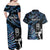 New Zealand Maori Rugby Personalised Couples Matching Off Shoulder Maxi Dress and Hawaiian Shirt Ta Moko Silver Fern - Paua Blue