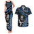 New Zealand Maori Rugby Personalised Couples Matching Tank Maxi Dress and Hawaiian Shirt Ta Moko Silver Fern - Paua Blue