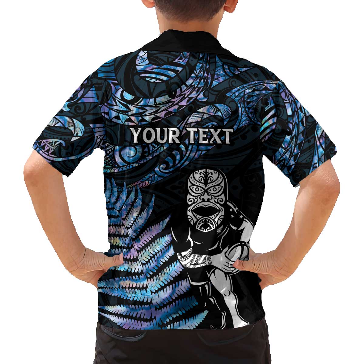 New Zealand Maori Rugby Personalised Family Matching Off The Shoulder Long Sleeve Dress and Hawaiian Shirt Ta Moko Silver Fern - Paua Blue LT7 - Polynesian Pride