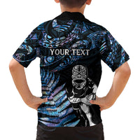 New Zealand Maori Rugby Personalised Family Matching Off The Shoulder Long Sleeve Dress and Hawaiian Shirt Ta Moko Silver Fern - Paua Blue LT7 - Polynesian Pride