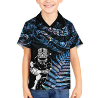 New Zealand Maori Rugby Personalised Family Matching Off The Shoulder Long Sleeve Dress and Hawaiian Shirt Ta Moko Silver Fern - Paua Blue LT7 Son's Shirt Blue - Polynesian Pride