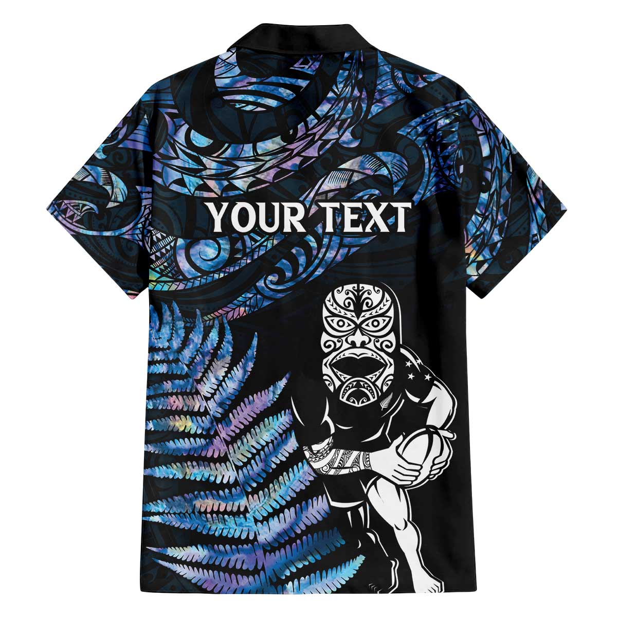 New Zealand Maori Rugby Personalised Family Matching Puletasi and Hawaiian Shirt Ta Moko Silver Fern - Paua Blue