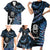 New Zealand Maori Rugby Personalised Family Matching Short Sleeve Bodycon Dress and Hawaiian Shirt Ta Moko Silver Fern - Paua Blue