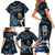 New Zealand Maori Rugby Personalised Family Matching Short Sleeve Bodycon Dress and Hawaiian Shirt Ta Moko Silver Fern - Paua Blue