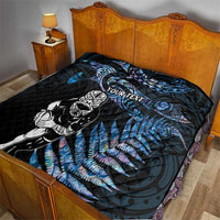New Zealand Maori Rugby Personalised Quilt Ta Moko Silver Fern - Paua Blue
