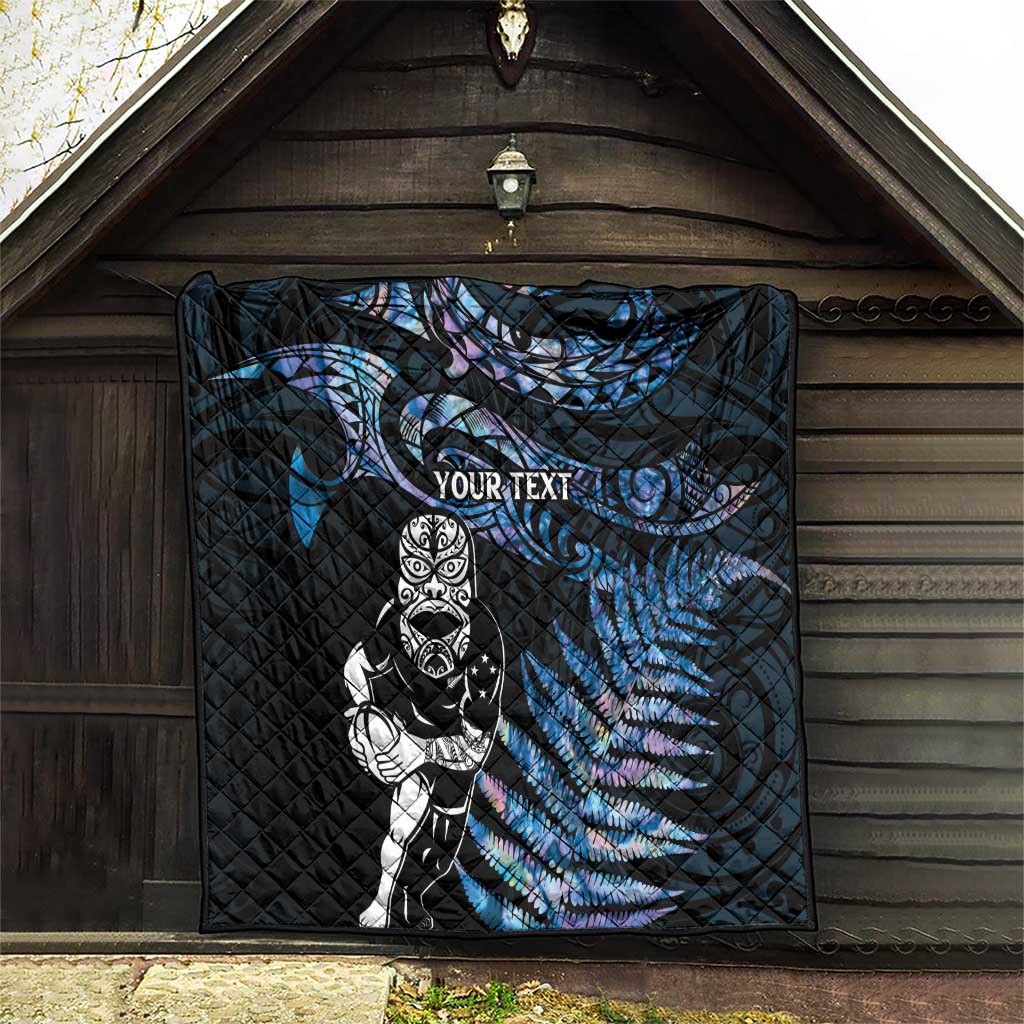 New Zealand Maori Rugby Personalised Quilt Ta Moko Silver Fern - Paua Blue