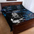 New Zealand Maori Rugby Personalised Quilt Bed Set Ta Moko Silver Fern - Paua Blue