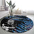 New Zealand Maori Rugby Personalised Round Carpet Ta Moko Silver Fern - Paua Blue