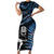 New Zealand Maori Rugby Personalised Short Sleeve Bodycon Dress Ta Moko Silver Fern - Paua Blue