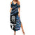 New Zealand Maori Rugby Personalised Summer Maxi Dress Ta Moko Silver Fern - Paua Blue