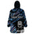 New Zealand Maori Rugby Personalised Wearable Blanket Hoodie Ta Moko Silver Fern - Paua Blue