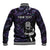 New Zealand Maori Rugby Personalised Baseball Jacket Ta Moko Silver Fern - Paua Purple