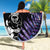 New Zealand Maori Rugby Personalised Beach Blanket Ta Moko Silver Fern - Paua Purple