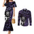 New Zealand Maori Rugby Personalised Couples Matching Mermaid Dress and Long Sleeve Button Shirt Ta Moko Silver Fern - Paua Purple