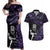 New Zealand Maori Rugby Personalised Couples Matching Off Shoulder Maxi Dress and Hawaiian Shirt Ta Moko Silver Fern - Paua Purple