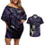 New Zealand Maori Rugby Personalised Couples Matching Off Shoulder Short Dress and Hawaiian Shirt Ta Moko Silver Fern - Paua Purple