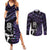 New Zealand Maori Rugby Personalised Couples Matching Summer Maxi Dress and Long Sleeve Button Shirt Ta Moko Silver Fern - Paua Purple