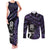 New Zealand Maori Rugby Personalised Couples Matching Tank Maxi Dress and Long Sleeve Button Shirt Ta Moko Silver Fern - Paua Purple