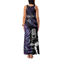 New Zealand Maori Rugby Personalised Family Matching Tank Maxi Dress and Hawaiian Shirt Ta Moko Silver Fern - Paua Purple