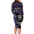 New Zealand Maori Rugby Personalised Long Sleeve Bodycon Dress Ta Moko Silver Fern - Paua Purple