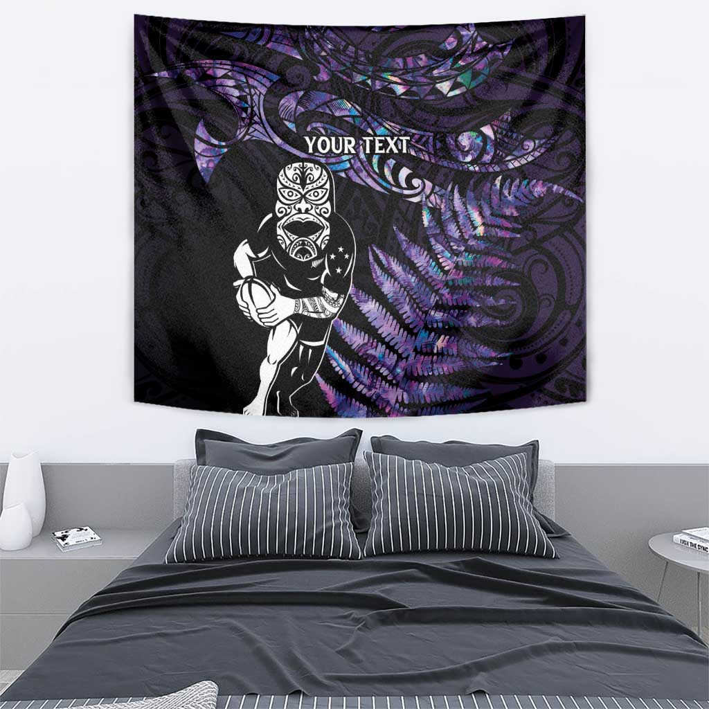 New Zealand Maori Rugby Personalised Tapestry Ta Moko Silver Fern - Paua Purple