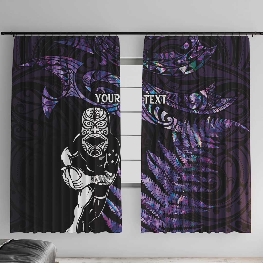 New Zealand Maori Rugby Personalised Window Curtain Ta Moko Silver Fern - Paua Purple