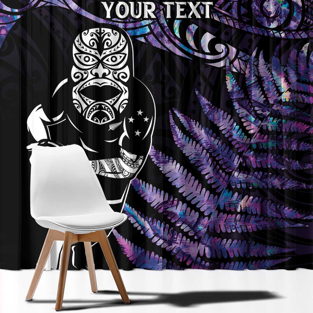 New Zealand Maori Rugby Personalised Window Curtain Ta Moko Silver Fern - Paua Purple