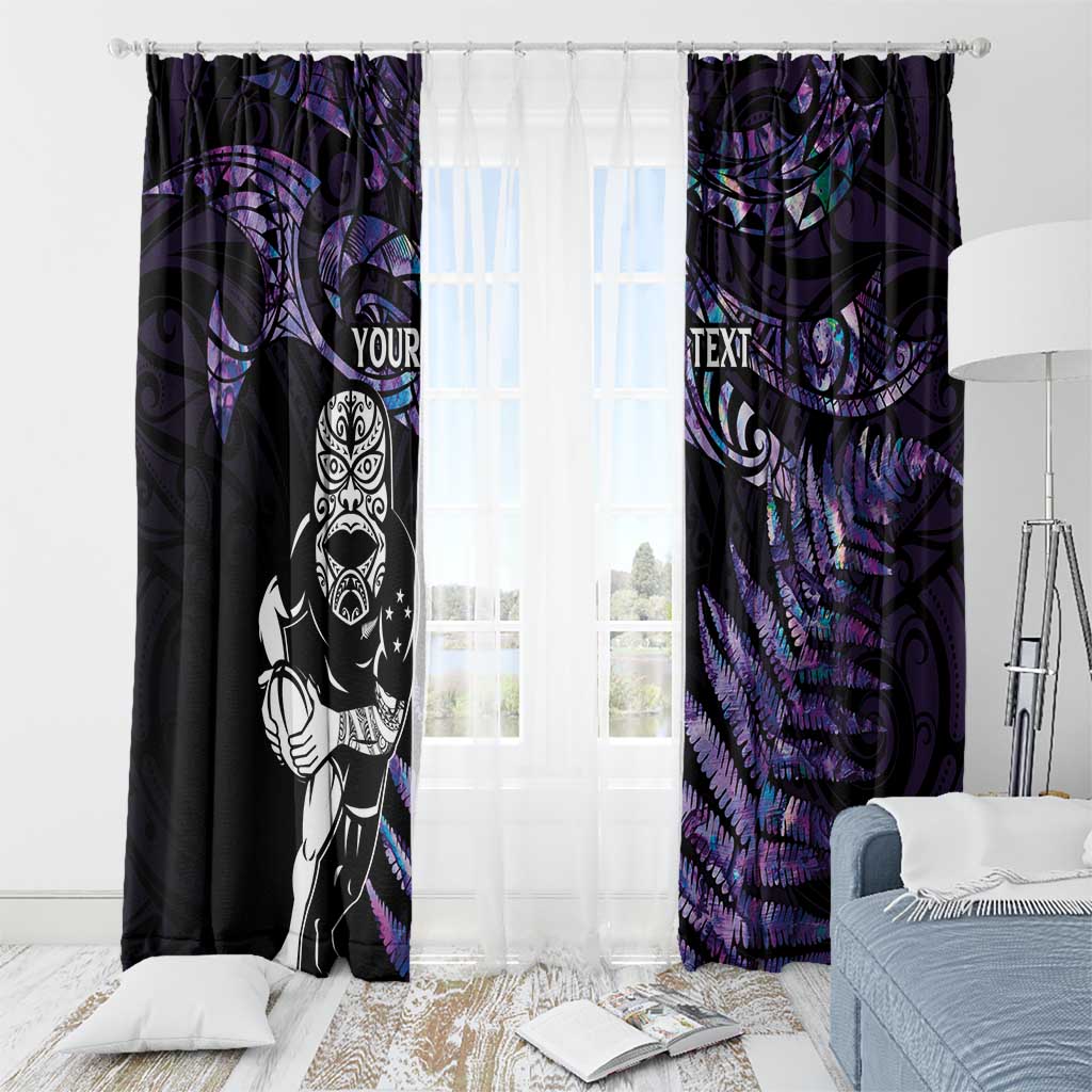 New Zealand Maori Rugby Personalised Window Curtain Ta Moko Silver Fern - Paua Purple