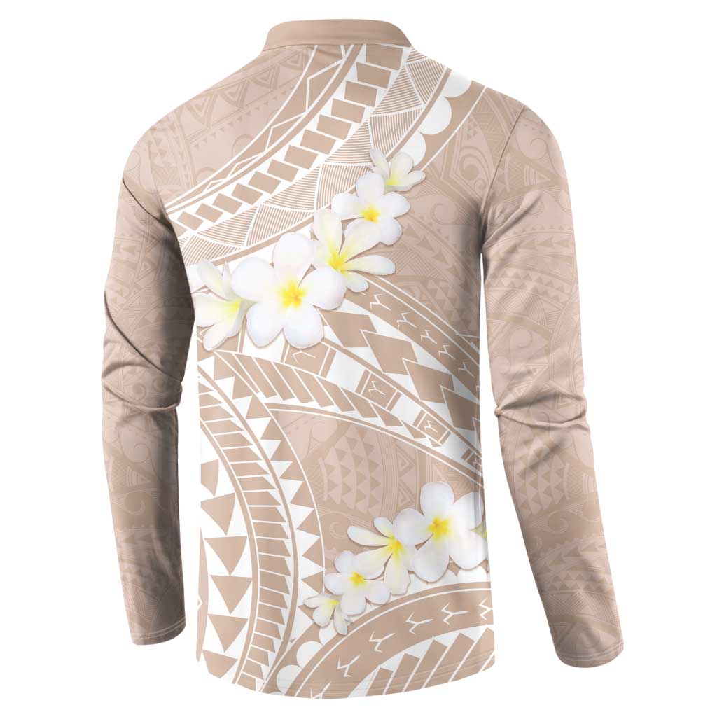 Polynesian Vintage Floral Button Sweatshirt Beige Motifs LT7 - Polynesian Pride