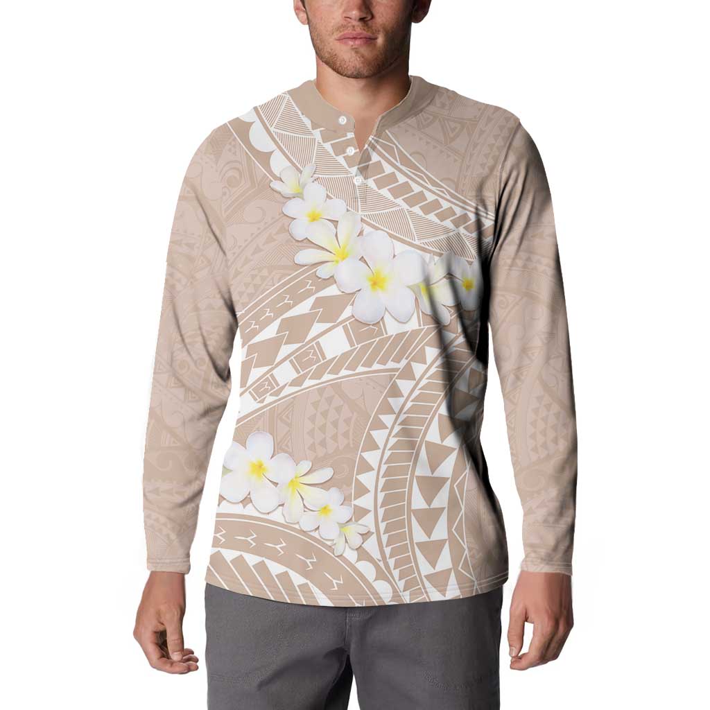 Polynesian Vintage Floral Button Sweatshirt Beige Motifs LT7 - Polynesian Pride